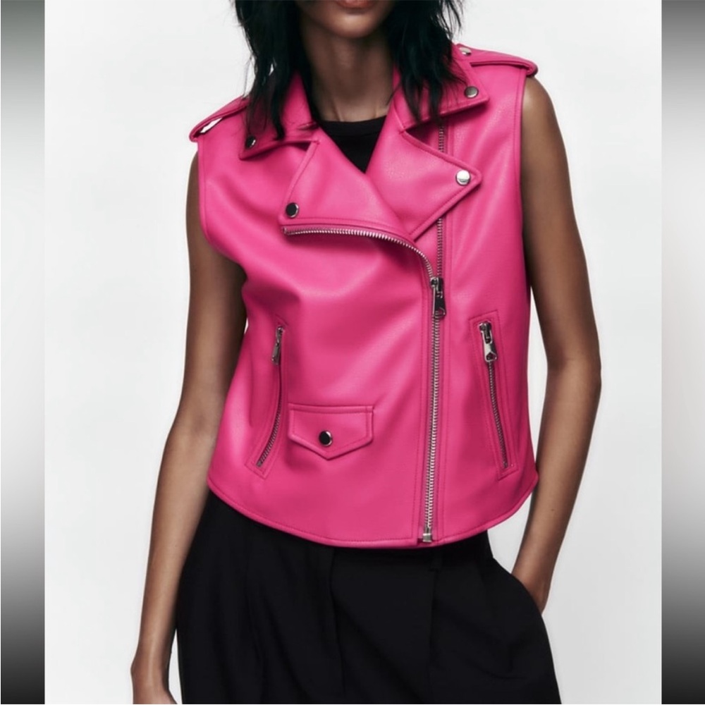 Pink faux leather vest from Zara